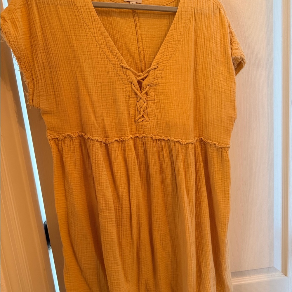True Craft Mustard Lace-Up Mini Dress